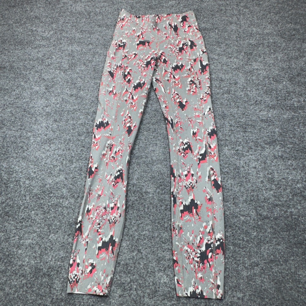 Lululemon Fast and Free Leggings Womens 2 Gray Red Abstract High Rise Yoga Gym